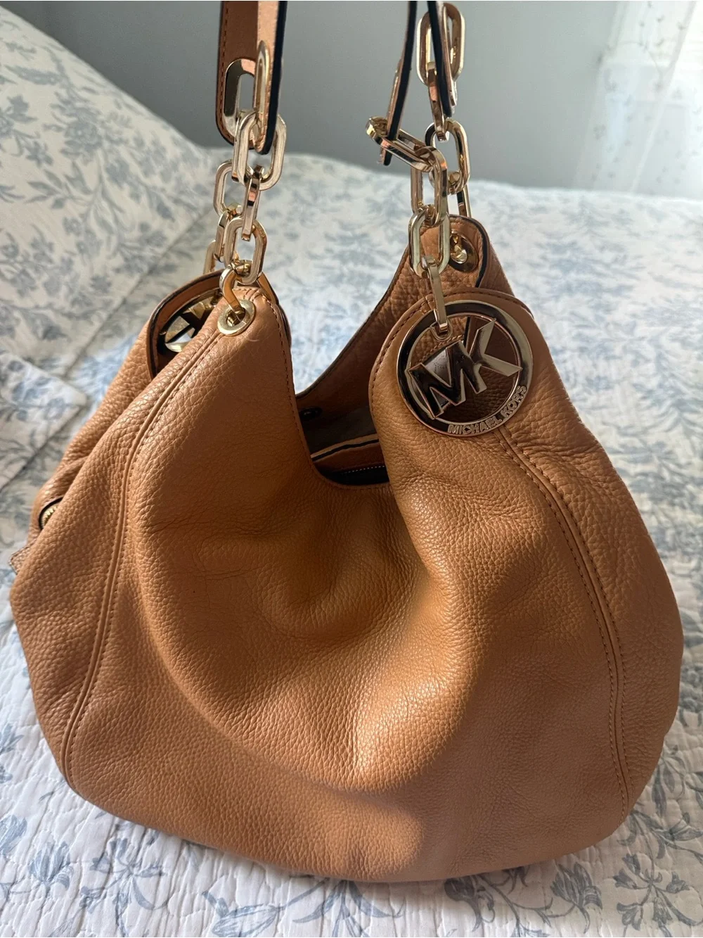 Michael Kors Cognac Pebbled Leather Hobo with Gold Hardware